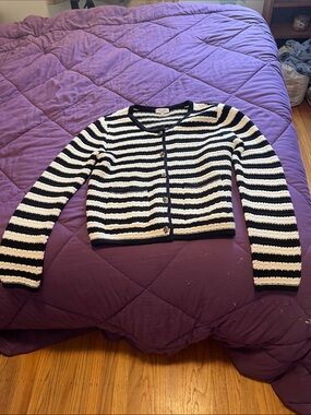 Koko + Mason Striped Black and White Cropped Sweater Cardigan